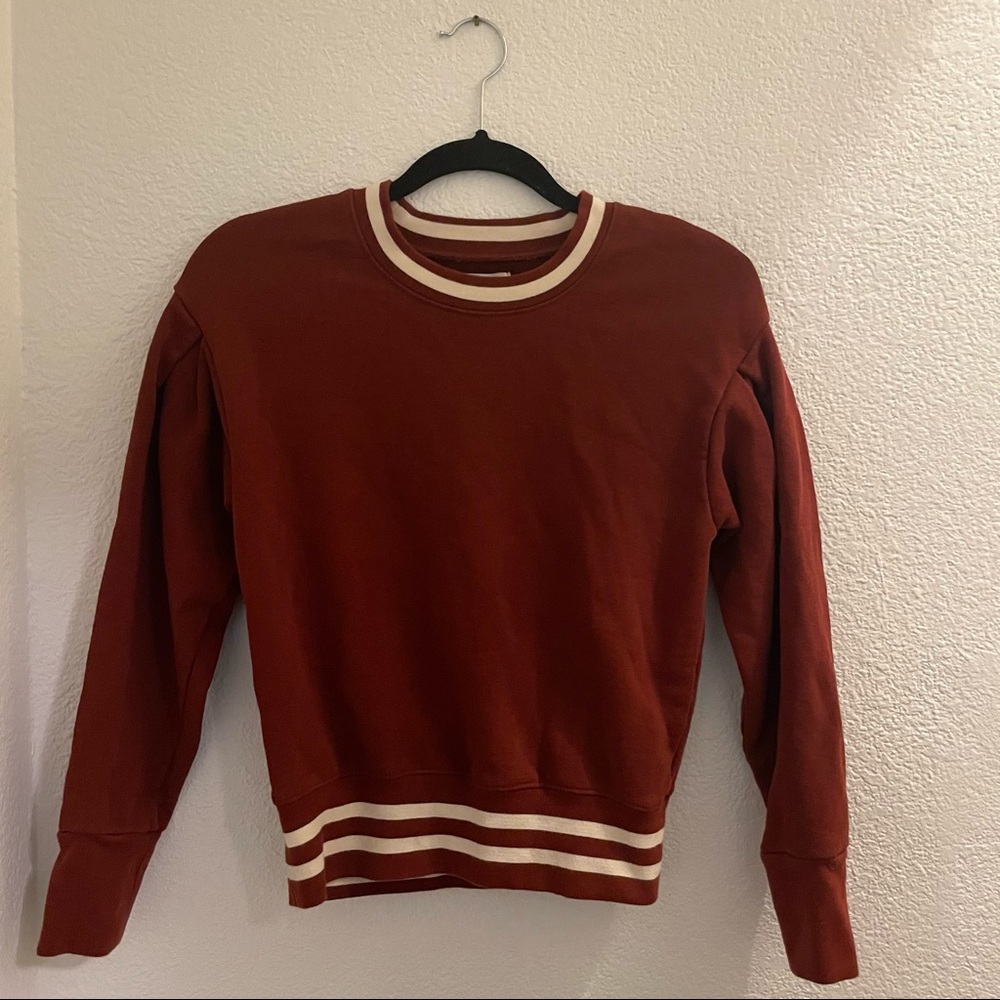 Madewell puff sleeve sweatshirt burgundy with white stripe Sz XS